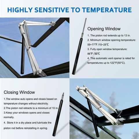 2 Pack Greenhouse Automatic Window Opener Kit for Roof Vents Solar Heat Sensitive Auto Open Close Dual Spring Ventilation