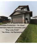 Straight Up Dry Look Concrete Sealer One Gallon on a driveway, showing natural finish and grass landscaping, eco-safe formula.