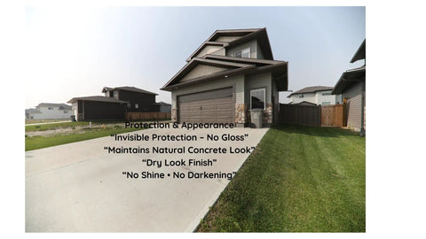Straight Up Dry Look Concrete Sealer One Gallon on a driveway, showing natural finish and grass landscaping, eco-safe formula.