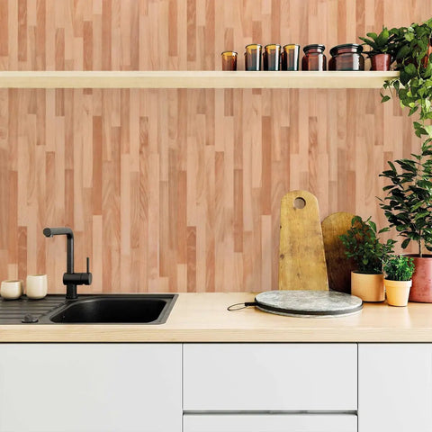 Peel And Stick Faux Wood Wallpaper For Counters And Cabinets Waterproof Vinyl Wood Plank Cover Self Adhesive in kitchen setting