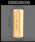 Top Tier.45 Colt And 12 Gauge Shotgun Laser Bore Sighter Cartridge dimensions displayed on a gold casing.