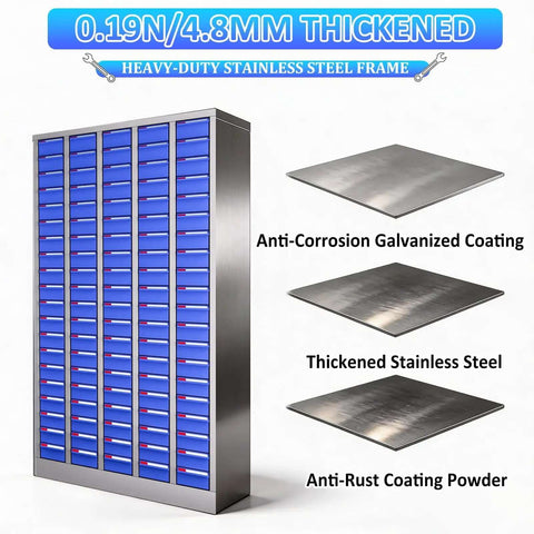 Heavy Duty 100 Drawer Parts Cabinet With Adjustable Dividers And Labels, Steel Hardware Organizer for garage and workshop