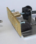 Knife Bevel Jig With Center Scribe Edge for precision grinding, featuring degree scale and easy quick adjust handle for accurate alignment.