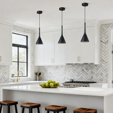 Farmhouse Black Cone Pendant Light For Kitchen Island 1 Light Small Industrial Pendant Lighting With Mid Century Charm And Cool Industrial Vibe Barn Ceiling Fixture Adjustable Hanging Lamp Dimmable Easy Install