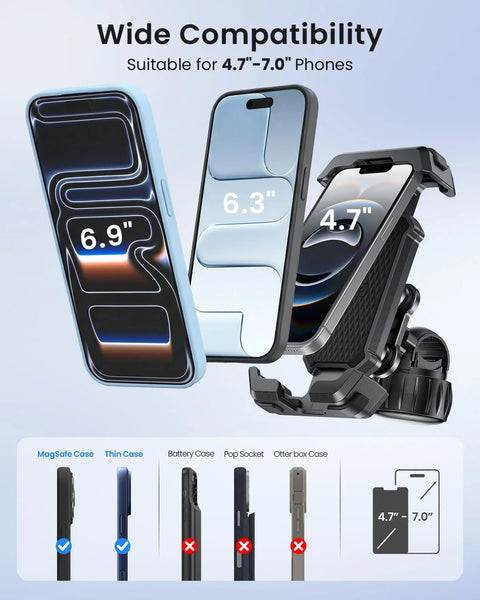 No Jiggle Anti Shake Motorcycle Phone Mount With 2026 Dual Vibration Dampener Universal Bike Phone Holder for 4.7-7 inch phones