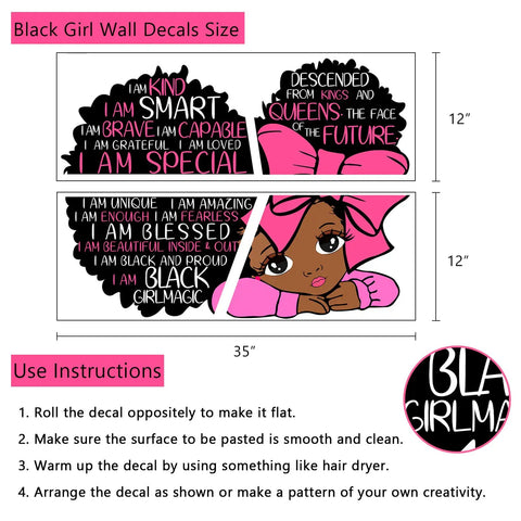 Black Girl Magic Wall Decal I Am Special Inspirational Quote for Kids Room Pink Motivational Sticker with Afro design