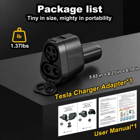 Badass Heavy Duty CCS1 And J1772 To NACS Adapter built tough for Tesla, compact design with user manual included.