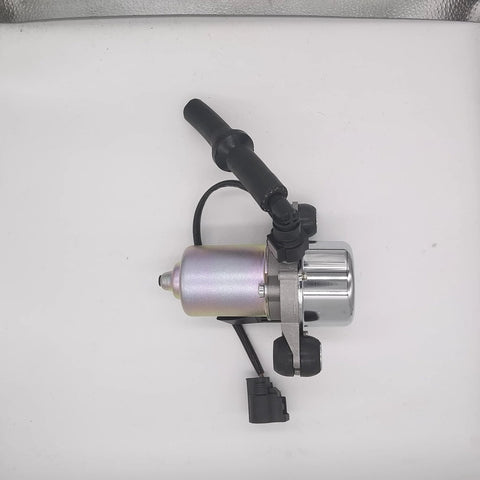 Side view of a 12V brake booster vacuum pump kit with silver motor, mounting bracket, and wiring connector.