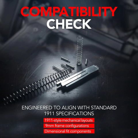 Stainless Steel Spring and Pin Replacement Kit For 1911 Style Platforms, spring and pin layout on dark surface