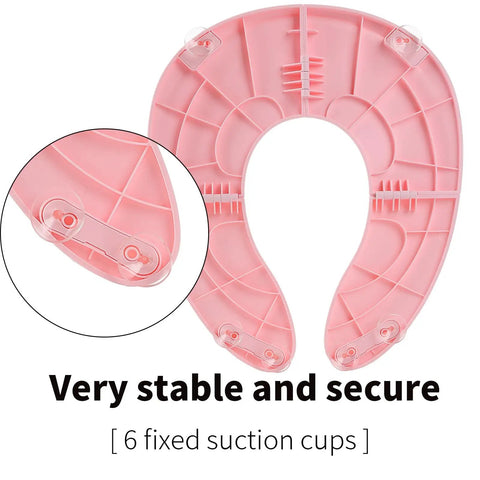 No Sweat Portable Potty For Toddler Pink Travel Training Seat showing 6 fixed suction cups for stability and security.