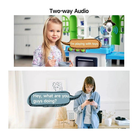 Child using toys with two-way audio from the Badass 8MP Smart PTZ WiFi Security Dome Camera for clear communication.