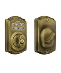Front and side view of Keyless Entry Deadbolt Lock With Electronic Keypad For Front Door, antique brass finish, Grade 2 security.