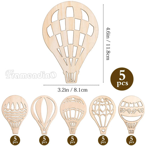Unfinished Wooden Hot Air Balloon Cutouts Set 30 Pack Boxwood Wood Shapes for DIY Crafts Photo Props and Home Decor 4.7 by 3.2 Inches