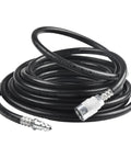 Tough Pvc Air Compressor Hose With Quick Snap Connector For Effortless Tool Hookups, 300 PSI, heavy duty, flexible black tubing.