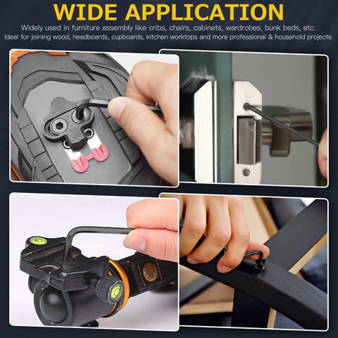 Wide application of Rock Solid M6 X 80 Mm Hex Socket Cap Bolts With Barrel Nuts in furniture assembly using an Allen wrench.