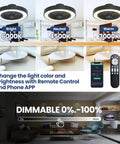 Bladeless Ceiling Fan With Lights 20 Inch Enclosed Black Dimmable Remote For Dining Room And Bedroom in lighting modes