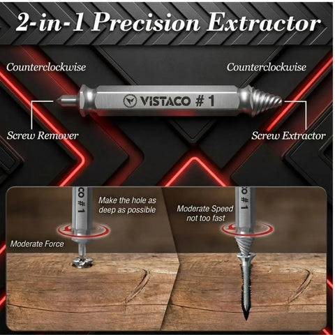 2-in-1 precision extractor tool from 10 Piece Screw Extractor Set for Stripped Screws and Broken Bolts, Easy Out Kit view.