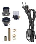 Vintage Style Table Lamp Rewiring Kit With Keyless Socket Rotary Switch And Cord Set For DIY Lighting 18 Gauge 2 Wire SPT Plastic Shell Socket Medium Base Bulb Socket Nut And Threaded Rod Included, black parts and cord