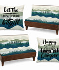 Six Pack RV Dinette Cushion Covers Set Mountain Theme Stretchy Washable Camper Slipcovers with Outdoor Designs