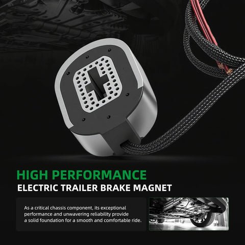 Riyhch electric trailer brake magnet set of 2, close-up view with braided cables and silver/black housing