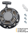 Recoil Starter Assembly with pull cord and bolts for Generators 196cc to 224cc, fits Champion 3500 4000 4500 Watt Gens, Ryobi, Predator.