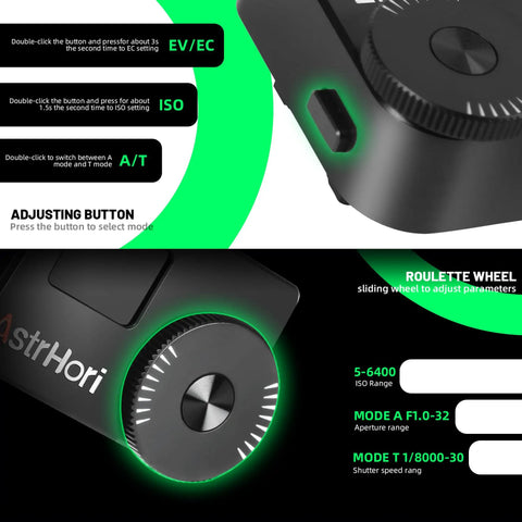 Light Meter With OLED Display And Cold Shoe Mount For Cameras Dial In ISO Aperture And Shutter Speed, adjusting button and wheel