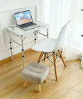 Portable Folding Camp Table 24 Inch By 16 Inch With Aluminum Frame Lightweight And Easy Setup Three Adjustable Heights next to chair