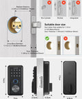 Smart Deadbolt Keyless Entry Door Lock Boasting AI Powered Fingerprint Recognition That Slips in Under Half A Second plus Bluetooth App Integration and Keypad Backup Provide Gnarly Convenience and Secure Peace of Mind in Slick Black door measurements and compatibility guide