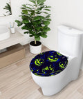 Round Resin Toilet Seat for Bathroom with Halloween pumpkin design, 16.5" length, 14.5" width, stylish for festive decor.