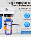 2-Stage Whole House Water Filtration System With 10 Inch Clear Housing, Cuts Sediment, Iron, Manganese And Chlorine, Taste And Odor, Ideal For Well Water, Includes Pressure Gauges And 1 Inch Inlet Outlet, Easy Install. Clear 10 x 4.5 inch housing with gauge and cartridge replacement view