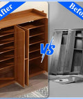 Before and after cabinet assembly comparison using Bifold Door Hardware Kit 2 Pack Bi-fold Sliding Closet Door Hardware Kit Includes Top and Bottom Brackets, Top and Bottom Pivots and Guide Wheel, Accordion Barn Folding Door Hardware Kit.