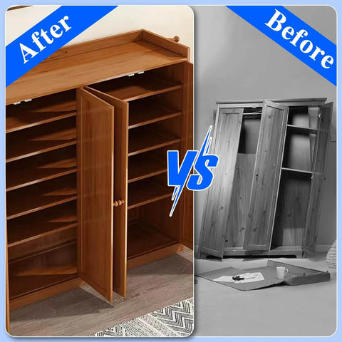 Before and after cabinet assembly comparison using Bifold Door Hardware Kit 2 Pack Bi-fold Sliding Closet Door Hardware Kit Includes Top and Bottom Brackets, Top and Bottom Pivots and Guide Wheel, Accordion Barn Folding Door Hardware Kit.