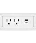 Radiant Furniture Power Center With USB C And USB A Recessed Power Strip 2 Outlets 10 Foot Cord White Low Profile Mount front view