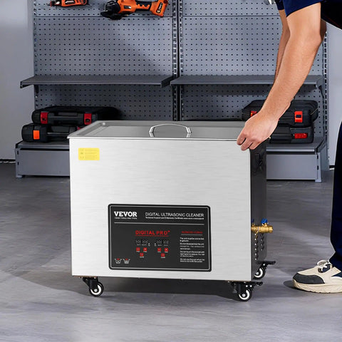 Person adjusting 50L Ultrasonic Cleaner With Digital Display And Cleaning Basket 840W Industrial Stainless Steel Cleaning Machine On Wheels