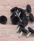 Badass Heavy Duty Adjustable Furniture Levelers With Tee Nuts Kits Black Steel And Rubber Pads For Killing Wobble On Cabinets Tables Chairs Workbenches Quick Setup, rubber pads and steel screws.