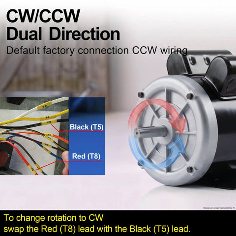 Straight Up Heavy Duty 1.5 HP Farm Duty Electric Motor with CCW wiring setup for dual direction rotation.