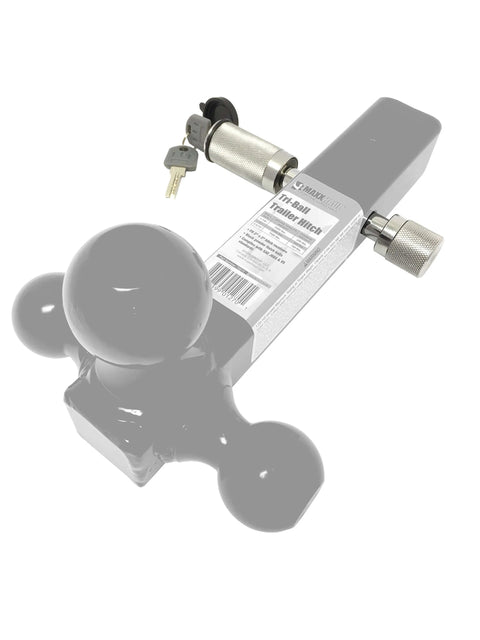 Heavy Duty Trailer Hitch Lock 5 By 8 Inch Receiver Pin With Two Keys Chrome Finish, shown with keys and locking mechanism