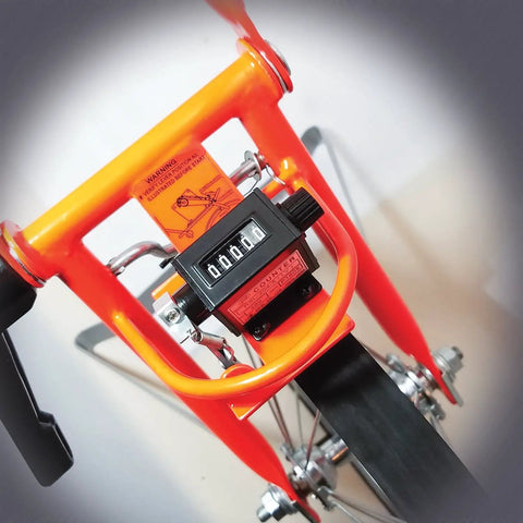 Close-up of Heavy Duty Three Foot Measuring Wheel With Five Digit Mechanical Counter showing the dial and handle details.