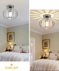 Chrome cage ceiling light on and off in bedroom, Modern Semi Flush Mount Ceiling Light Fixture With Crystal Chandelier Effect Chrome Small Ceiling Lamp For Entryway Bedroom Bathroom Hallway Closet Foyer And Living Room Stylish Indoor Lighting Upgrade.
