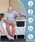 Elderly man using Adjustable Bed Rail For Seniors With No Tool Assembly And Sturdy Support Legs Non Slip Ergonomic Handle