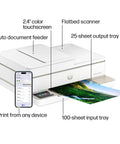 Envy 6555e Wireless All-In-One Color Inkjet Printer With Duplex Printing, Borderless Photos, showing touchscreen and trays