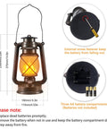 Two Pack Battery Powered LED Bronze Vintage Lanterns with size and battery instructions visible