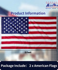 Outdoor US Flag 3x5 Ft Two Pack Fade Resistant Polyester Flags With Double Stitched Edges And Brass Grommets on display