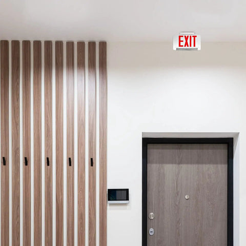 2 Pack Ultra Bright Energy Efficient Lighted Exit Signs With Battery Backup For Indoor Use LED Emergency Exit Sign Battery Powered Exit Sign For Commercial Spaces LED Adjustable Light Pipe Chevron