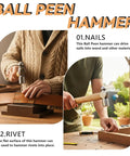 Man using a 16oz Ball Peen Hammer For Metalworking And Riveting Handy Machinist Hammer For Auto Body Home Repair on wood