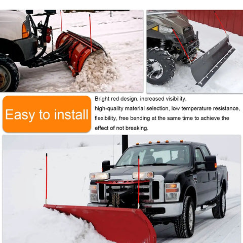 Vehicles with Red 27 Inch Snow Plow Marker Blade Guides Kit With Internal Steel Wire And 304L Stainless Steel Joint in use.