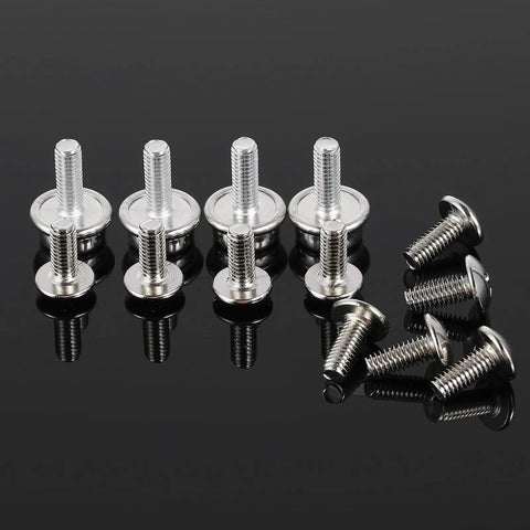 12 Pack Stainless Steel Helmet Screws For Football And Hockey Visors, 12mm And 10mm Facemask Hardware Kit displayed on black surface