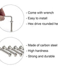 Heavy Duty M6x10mm Hex Socket Cap Bolts And Zinc Plated Barrel Nuts 10Pack Kit With Allen Wrench displayed with wrench and screws.