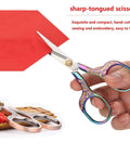 Small sewing scissors, rainbow-etched handles, 2-piece embroidery scissors set cutting red paper