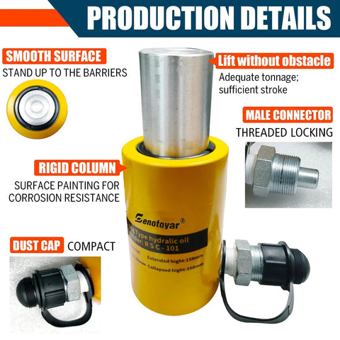 10 Ton Heavy Duty Hydraulic Cylinder Jack Kit With CP-180 Manual Hand Pump And 2 Inch Stroke Single Acting Industrial Mini Ram showing smooth surface and rigid column details.